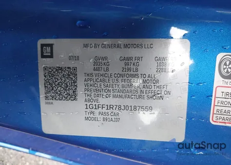 2018 Chevrolet Camaro 1Ss from USA, damaged, VIN 1G1FF1R78J0187559